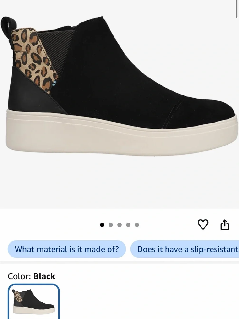 Toms Jamie Black Suede Ankle Booties with Leopard Heel Accent